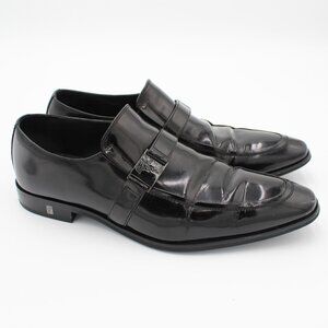Versace Collection Dress Loafer Shoe 43 Mens 10 Black Patent Leather Buckle Logo